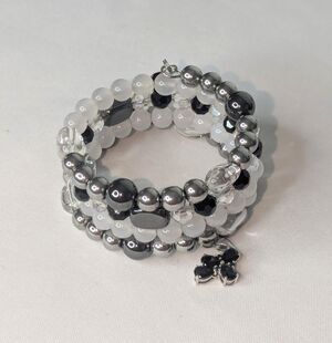 Adjustable Bracelet - Black, Hematite, White, & Clear Beads with Dangles